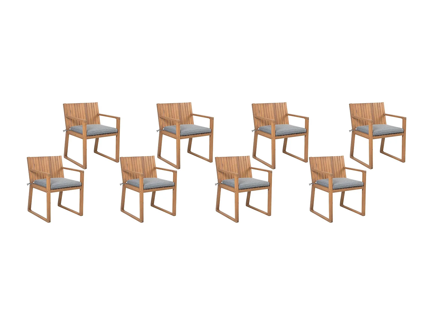 Lot de 8 chaises de jardin avec coussins SASSARI Acacia Gris