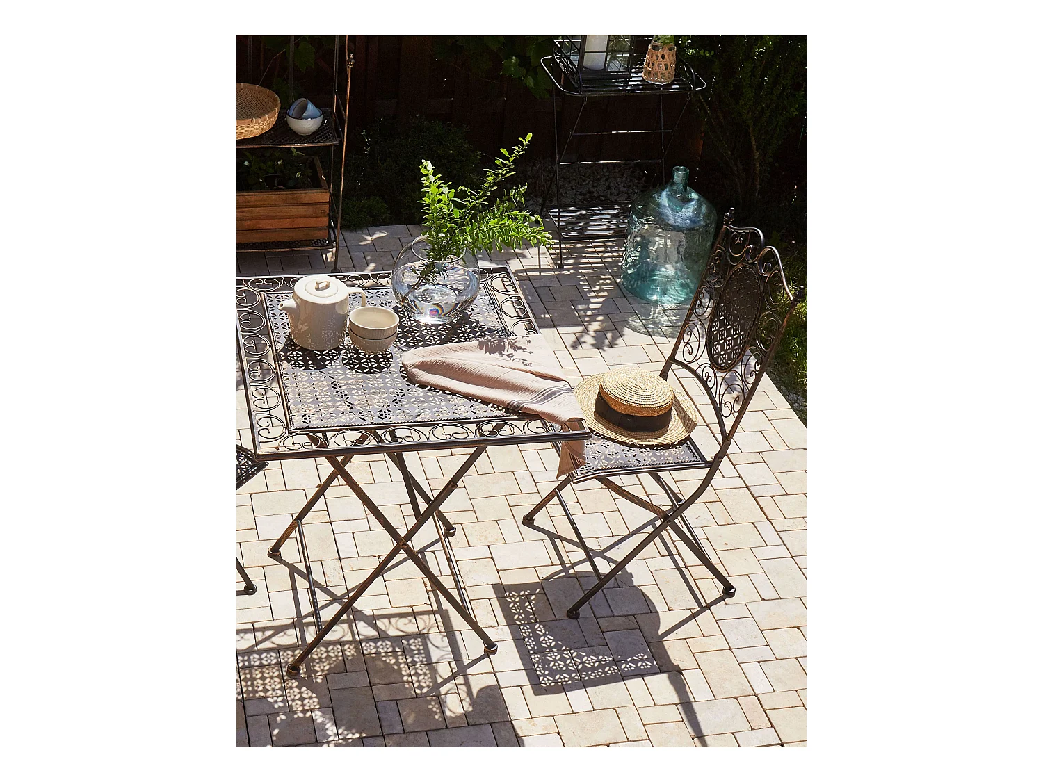 Gartenstuhl 2er Set Metall schwarz Antik-Optik klappbar romantischer Stil Borimo