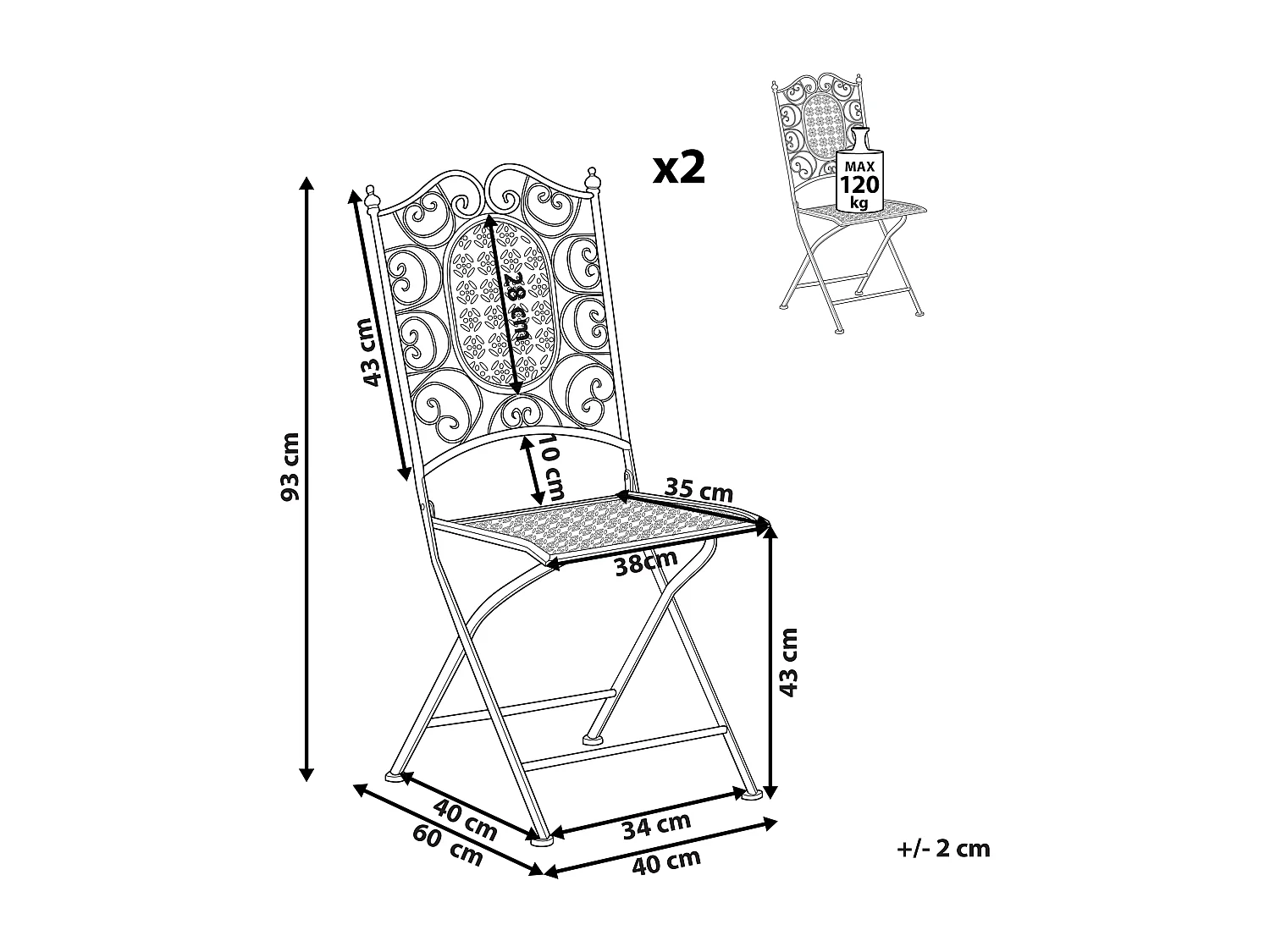 Set van 2 tuinstoelen BORMIO Inklapbaar Metaal Zwart