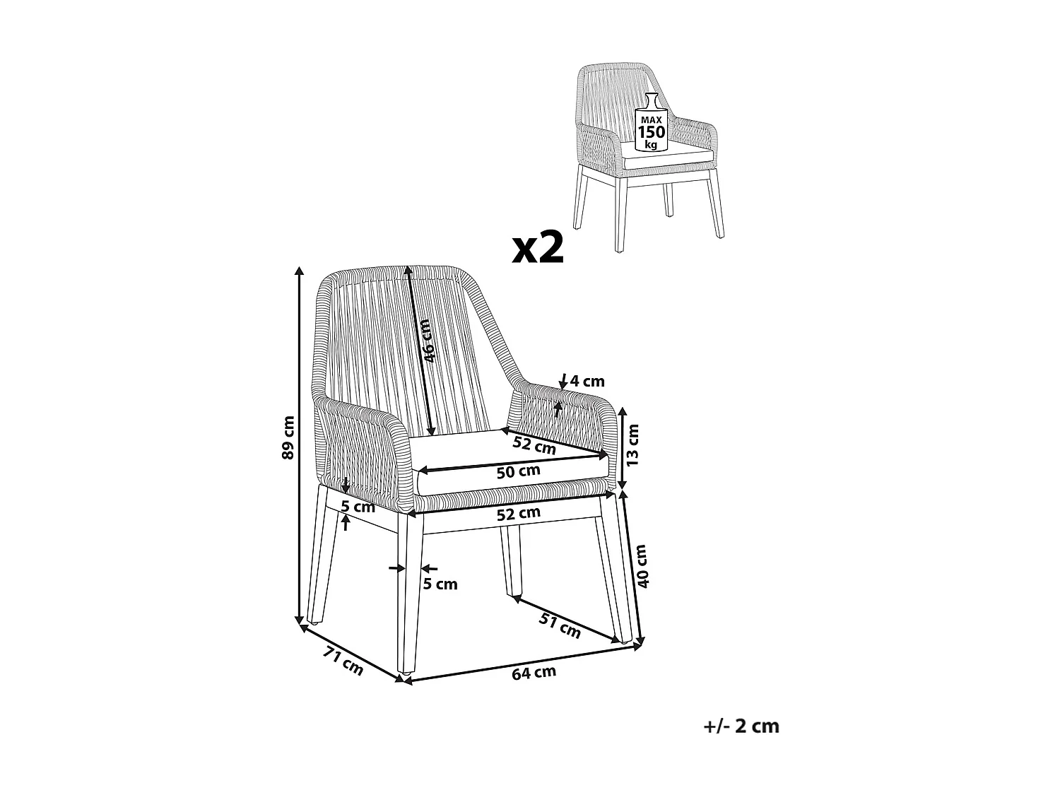 Moderne Gartenstühle aus Geflecht und Akazienholz 2er Set Schwarz Olbia