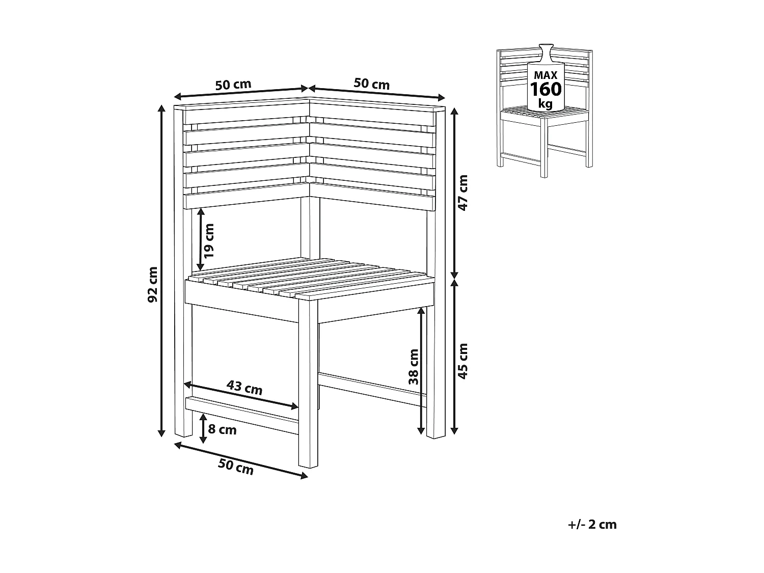 Garten Balkon Eckmodul zur Eckbank Akazienholz hellbraun Landhausstil Treia