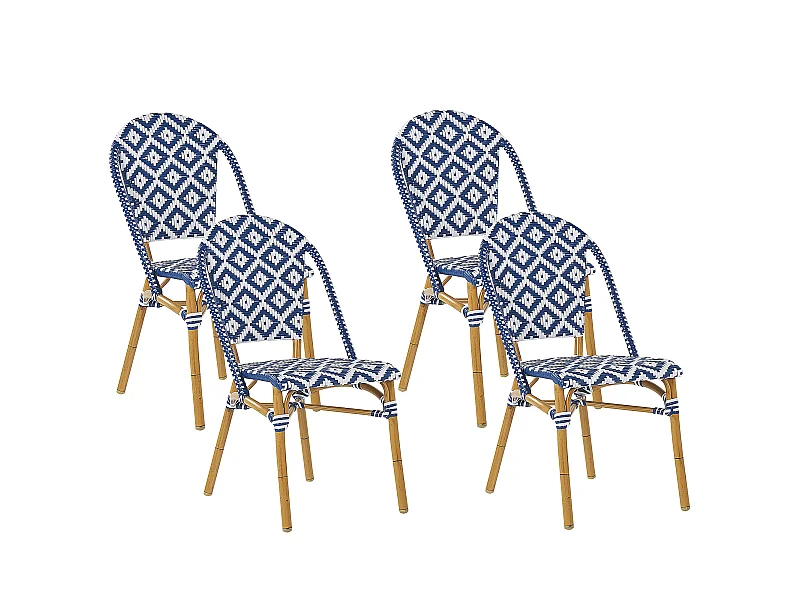 Stilvolle Rattanstühle in Blau und Weiß Beine in Holzoptik 4er Set Rifreddo