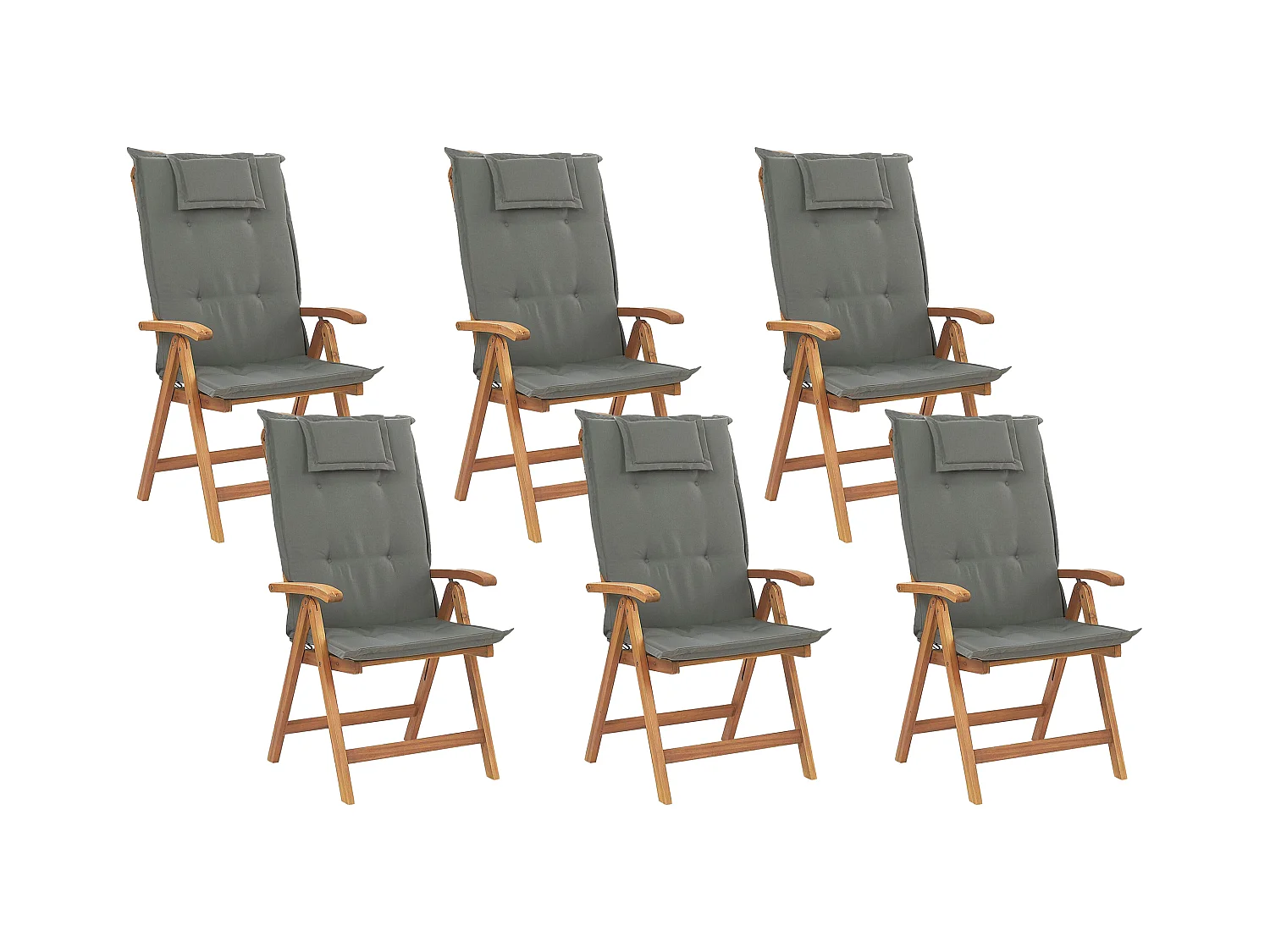 Lot de 6 chaises de jardin avec coussins JAVA Acacia Gris graphite