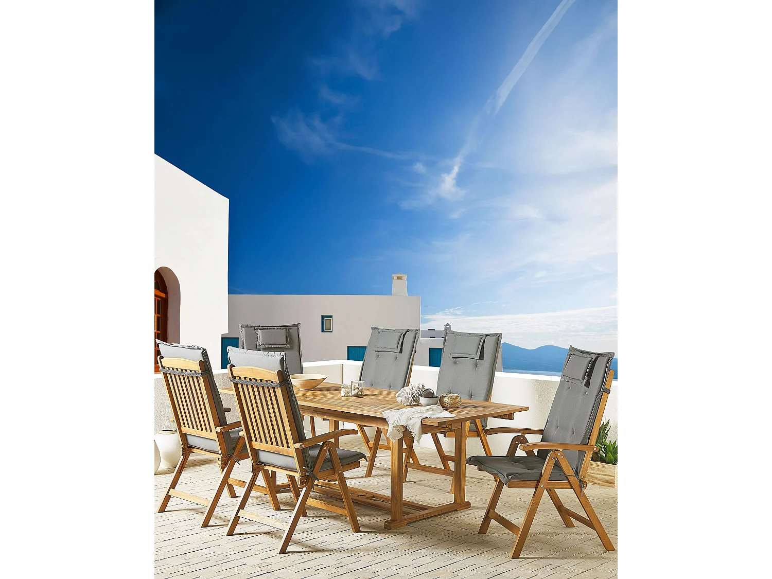 Set di 6 sedie da giardino con cuscini JAVA Legno d'acacia Grigio grafite