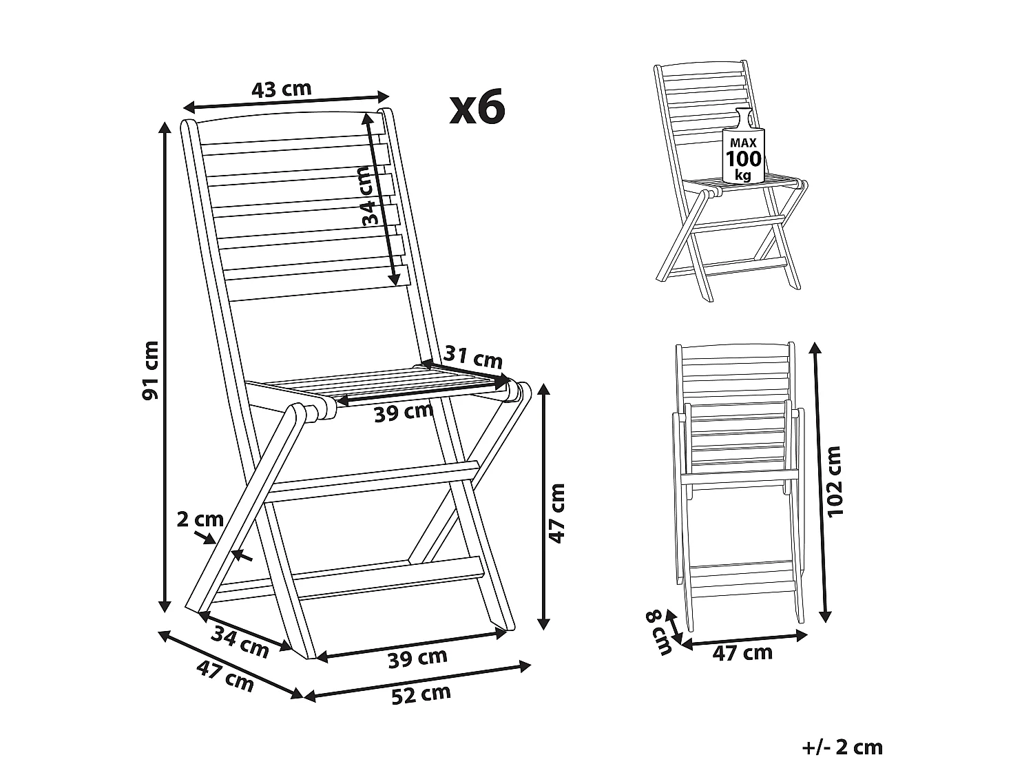 Lot de 6 chaises de jardin TOLVE Acacia Marron
