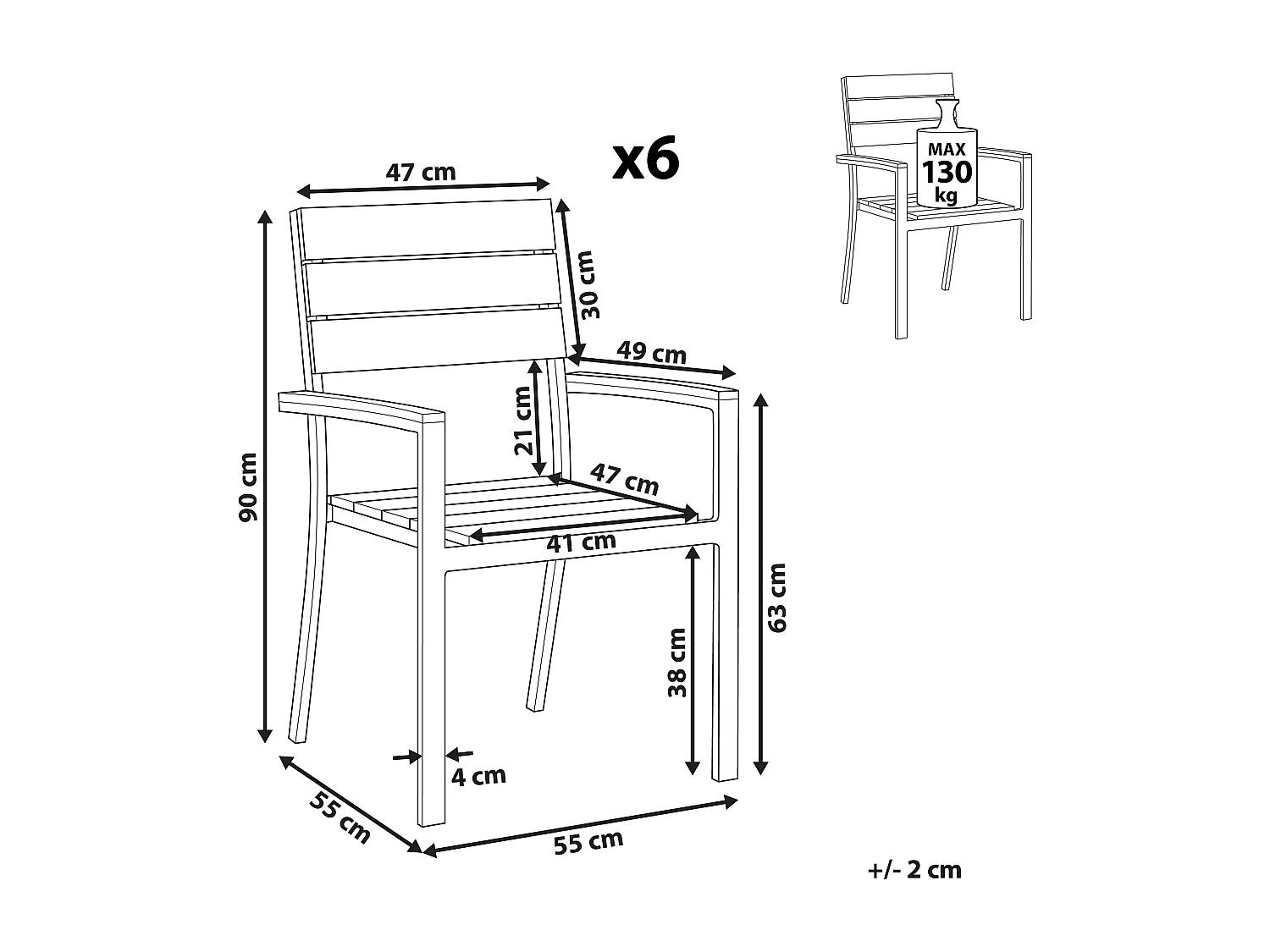 Lot de 6 chaises de jardin COMO Gris
