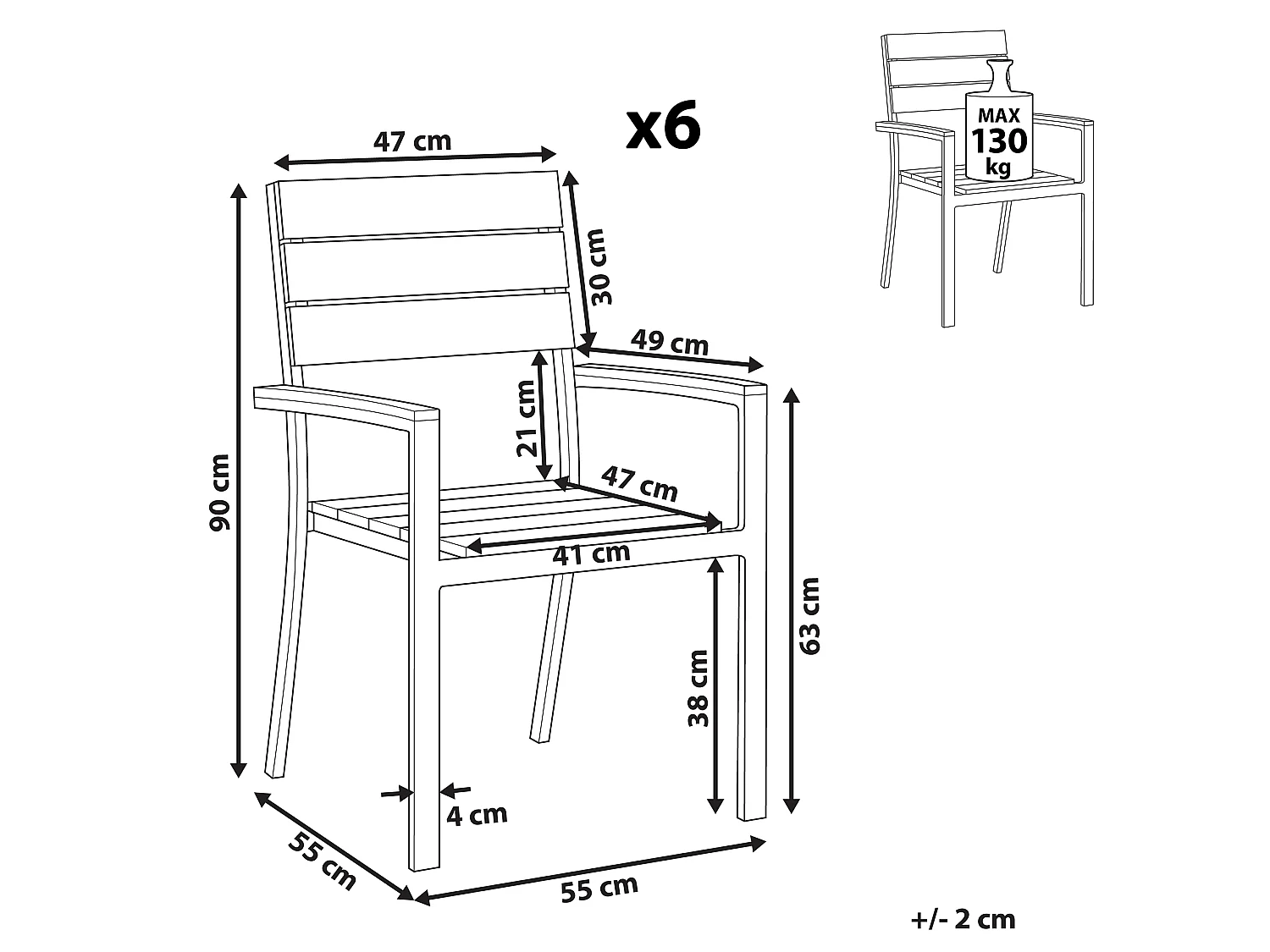 Set of 6 Garden Chairs COMO Grey