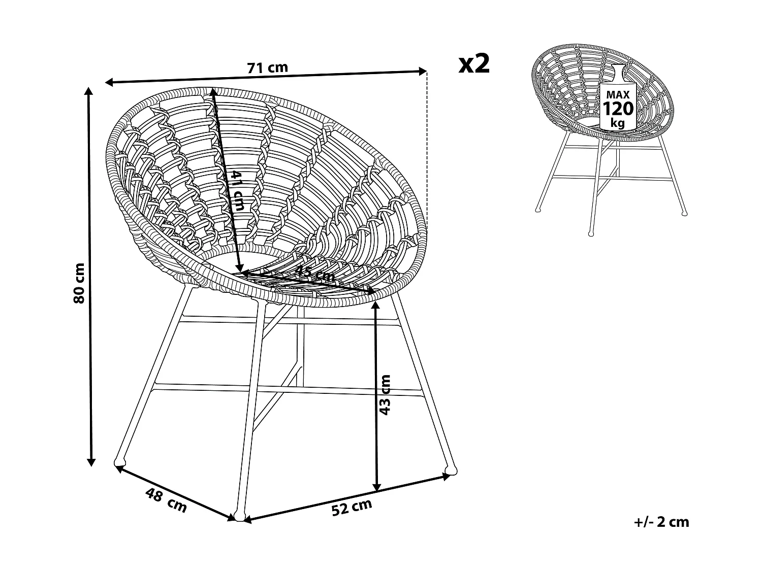 Set van 2 tuinstoelen ACERRA Lichtbruin