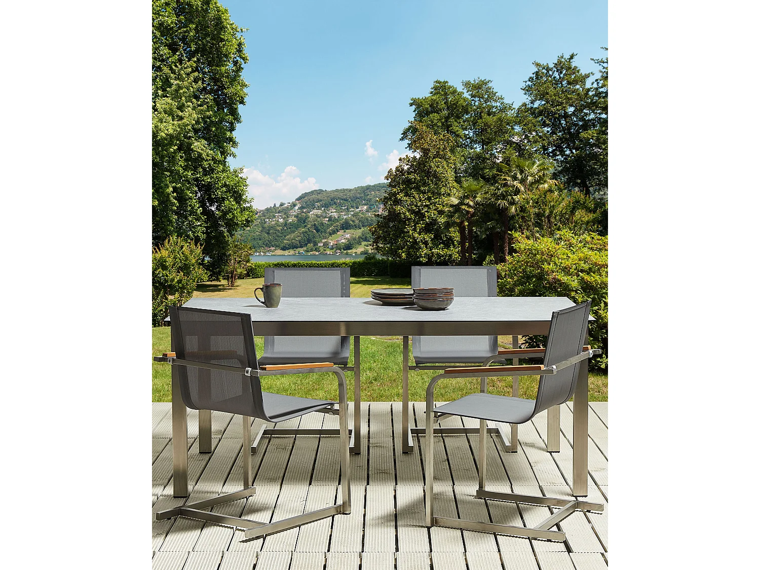 Lot de 4 chaises de jardin COSOLETO Acier inox Gris