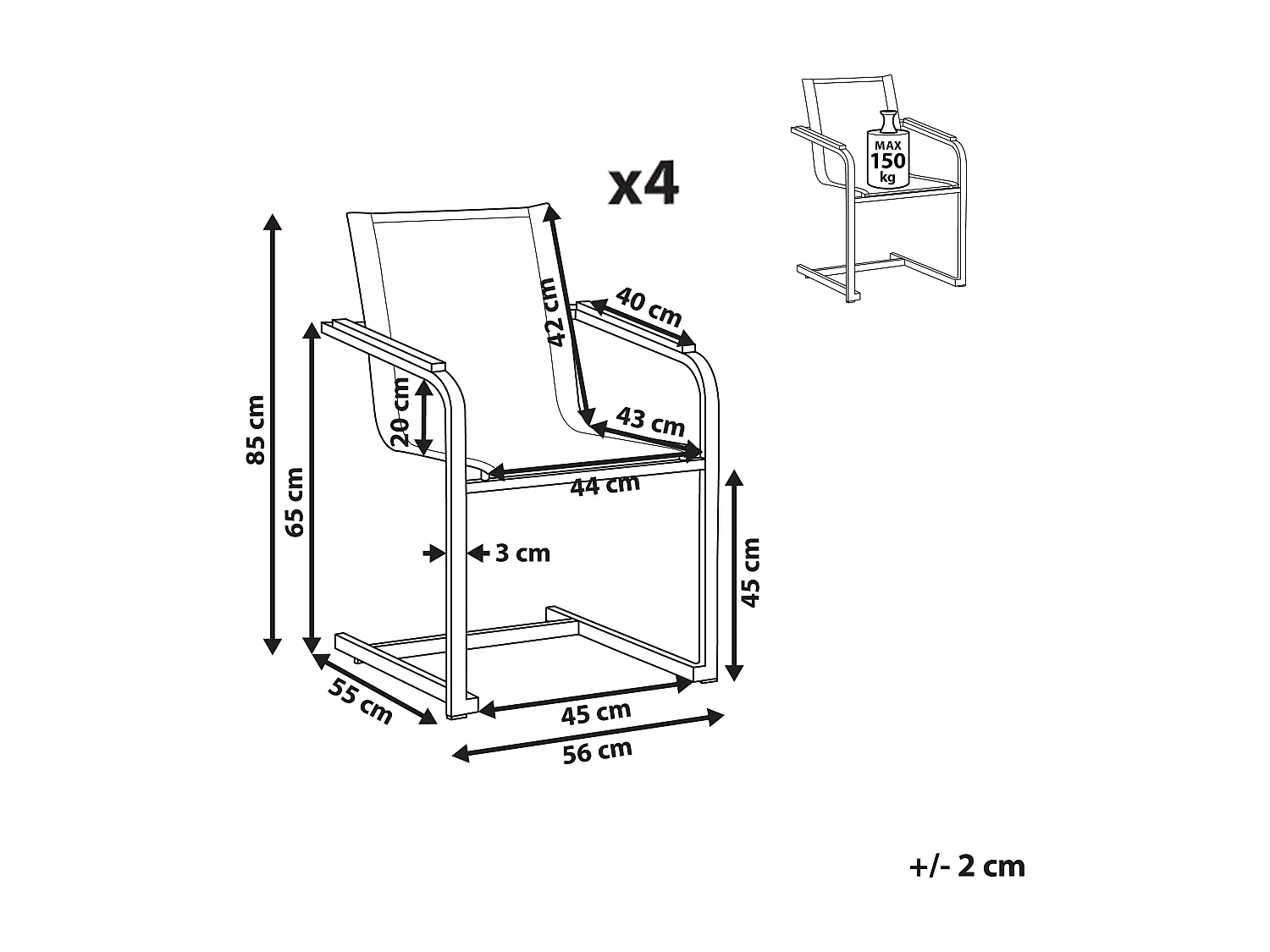 Lot de 4 chaises de jardin COSOLETO Acier inox Gris