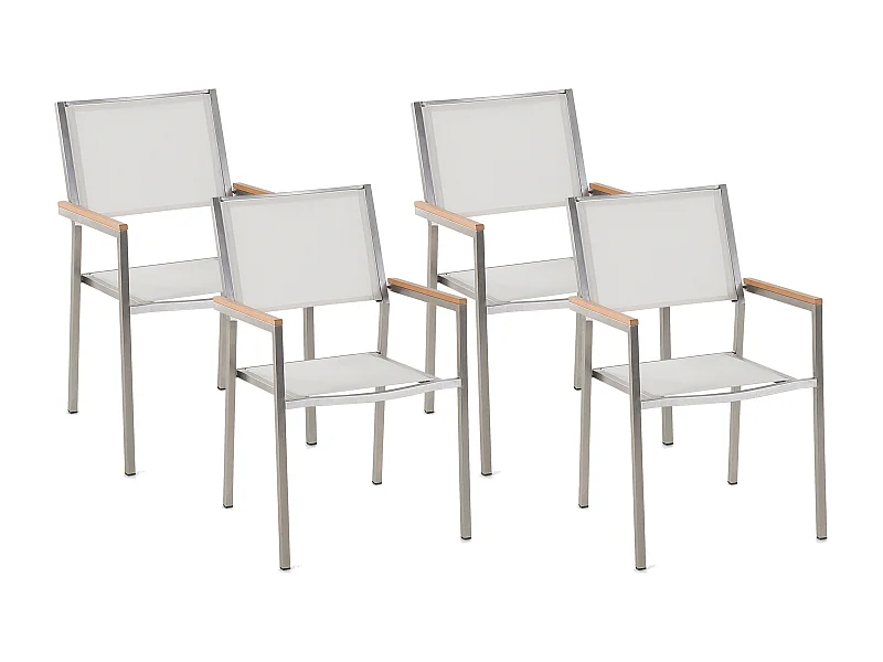 Gartenstuhl mit Armlehnen 4er Set Edelstahl Stoffbezug weiß stapelbar Grosseto