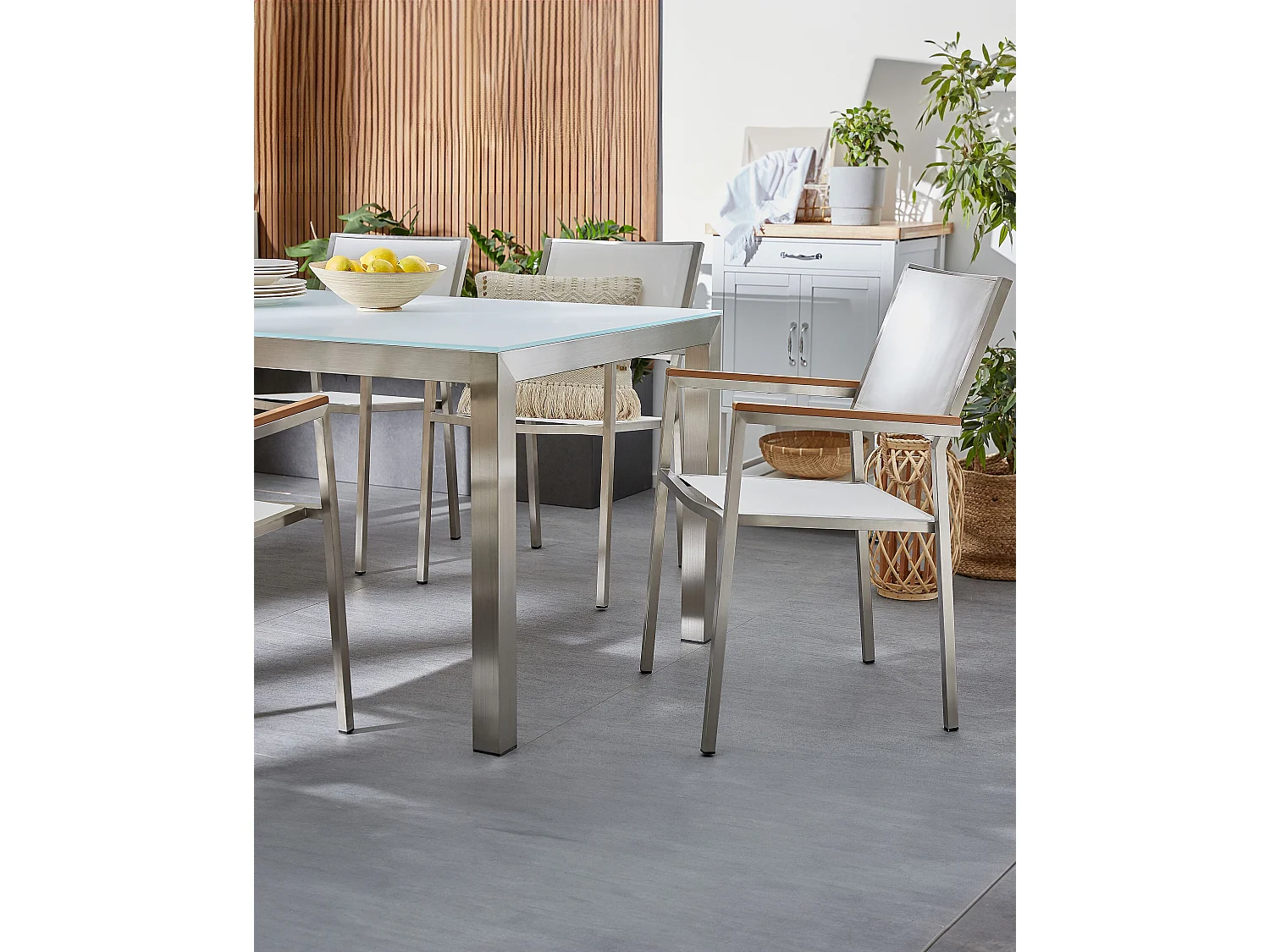Lot de 4 chaises de jardin GROSSETO Acier inox Blanc