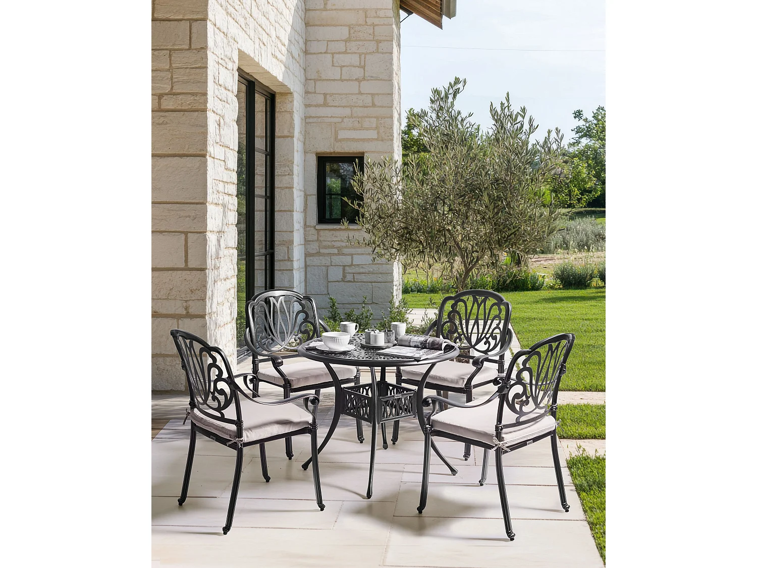 Lot de 4 chaises de jardin avec coussins ANCONA Métal Noir