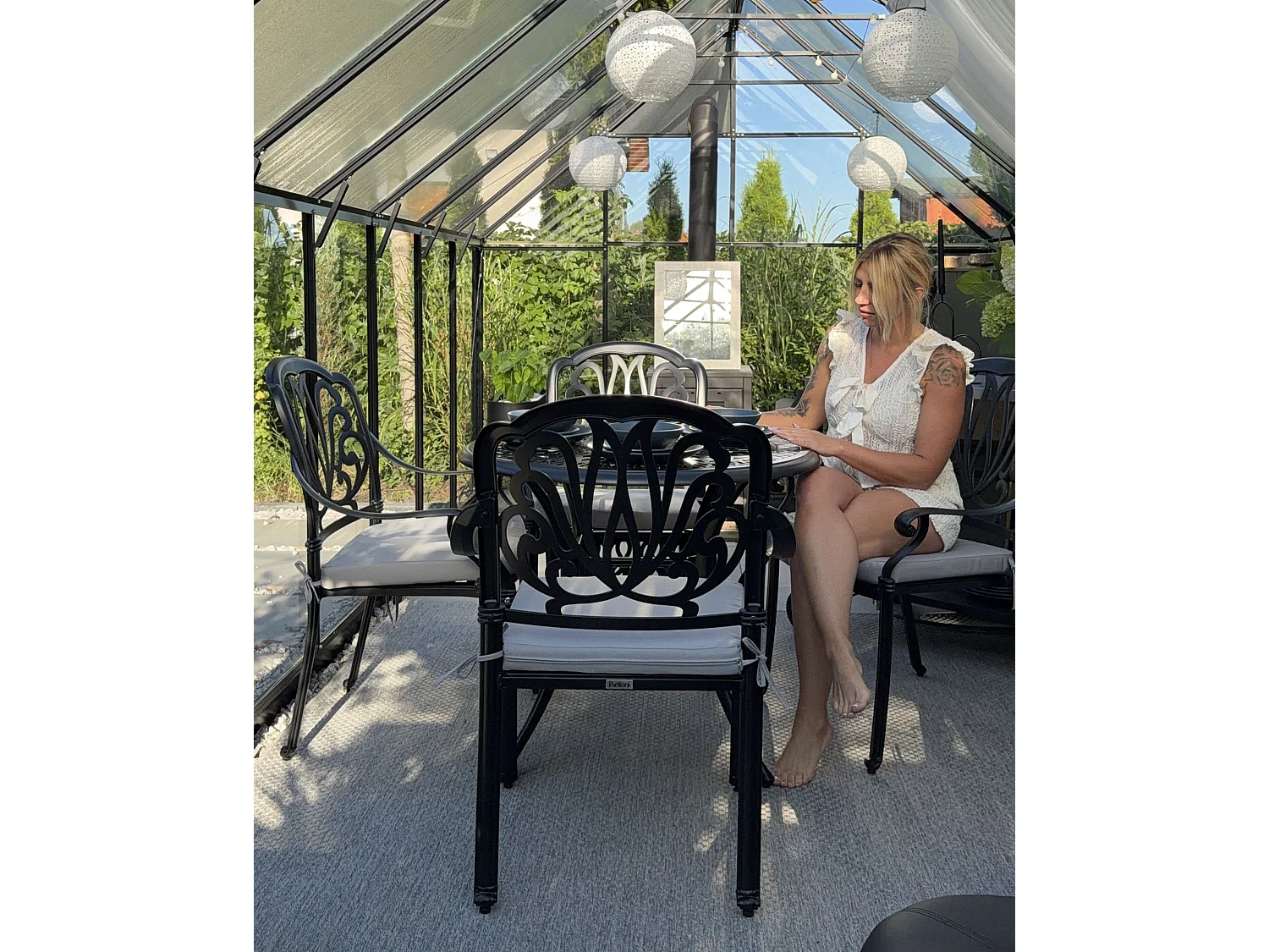 Lot de 4 chaises de jardin avec coussins ANCONA Métal Noir