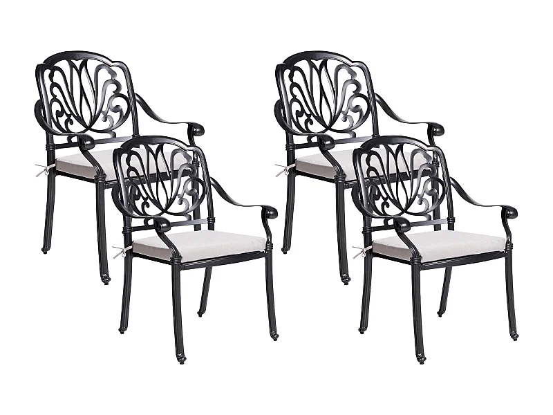 Lot de 4 chaises de jardin avec coussins ANCONA Métal Noir