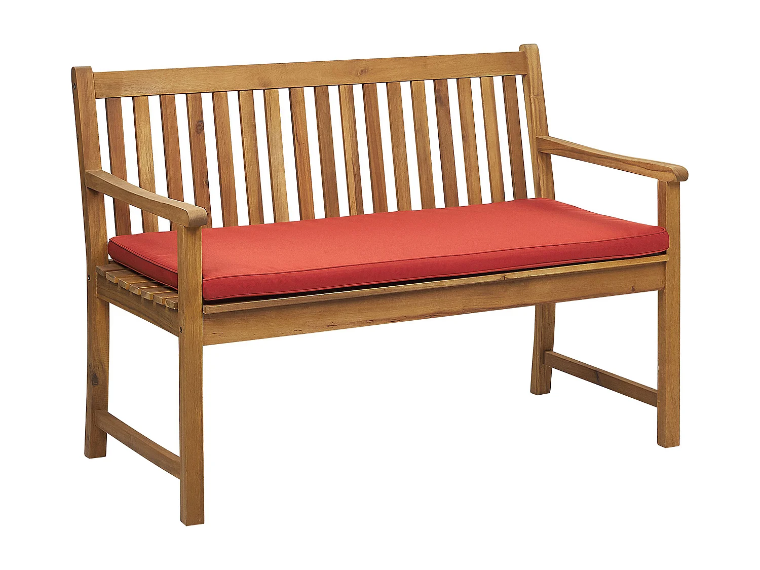 Gartenbank Akazienholz hellbraun 120 cm mit Auflage dunkelrot Vivara