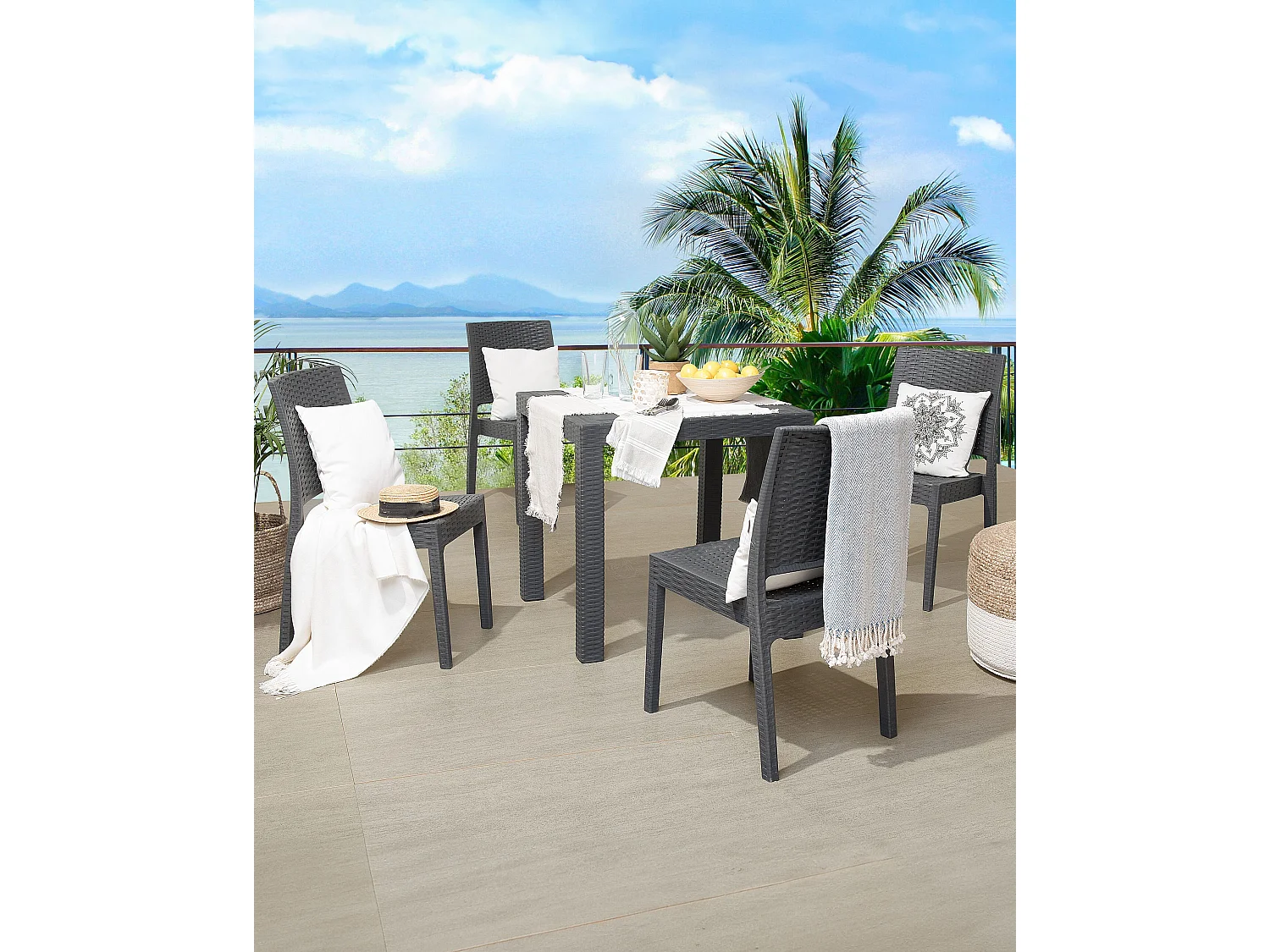 Gartenstuhl 4er Set FOSSANO Kunststoff Graphitgrau