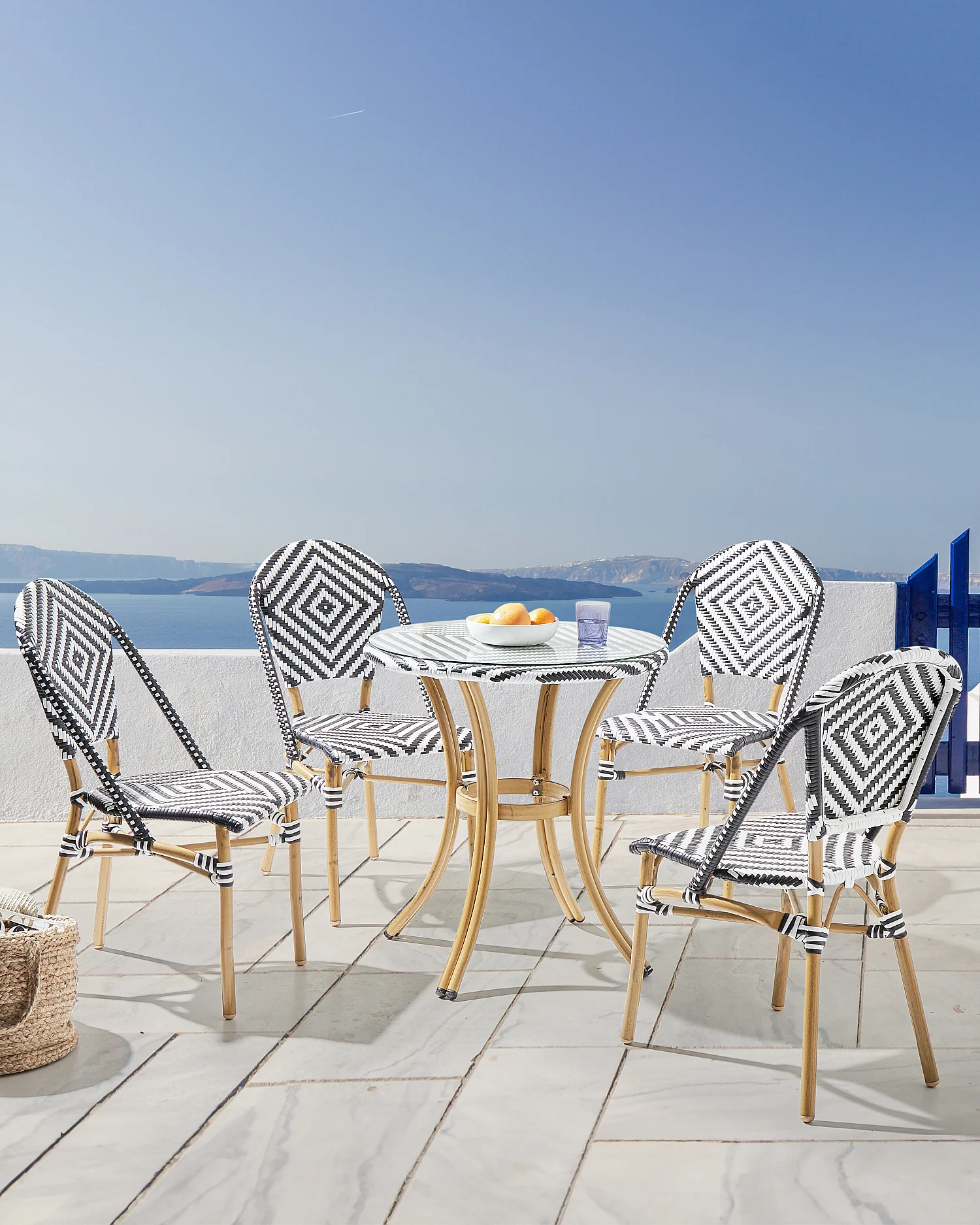 Set di 4 sedie in rattan sintetico bianco e nero RIFREDDO