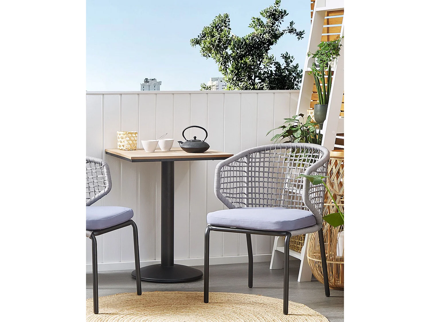 Gartenstuhl 2er Set Aluminium schwarz Flechtschnur grau Auflagen Modern Palmi