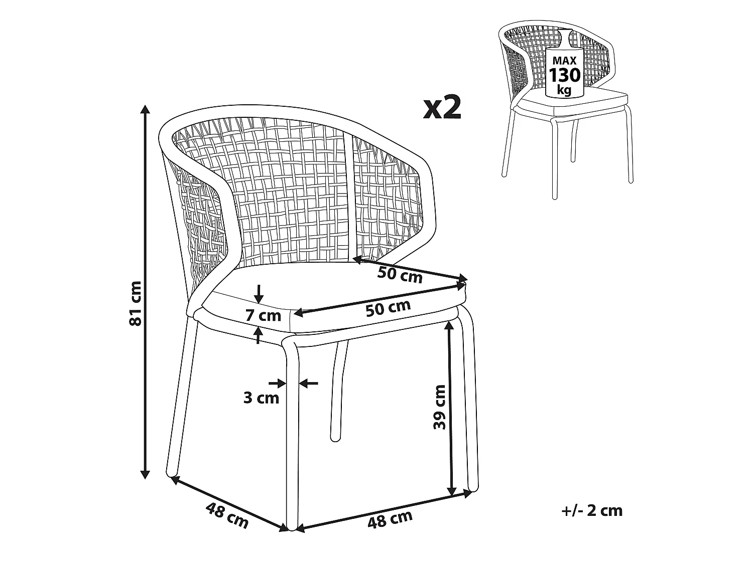 Lot de 2 chaises de jardin avec coussins PALMI Métal Gris