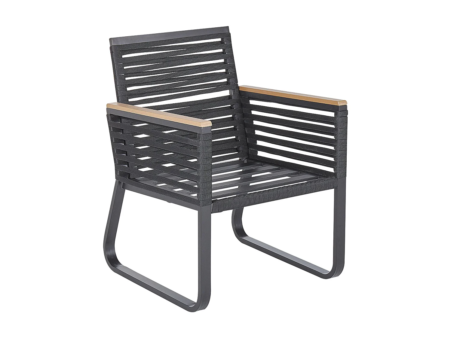 Komfortables 2er Set Gartenstühle Aluminium / Flachseil schwarz - Inklusive Polsterkissen - Stilvoll und Wetterbeständig - CANETTO