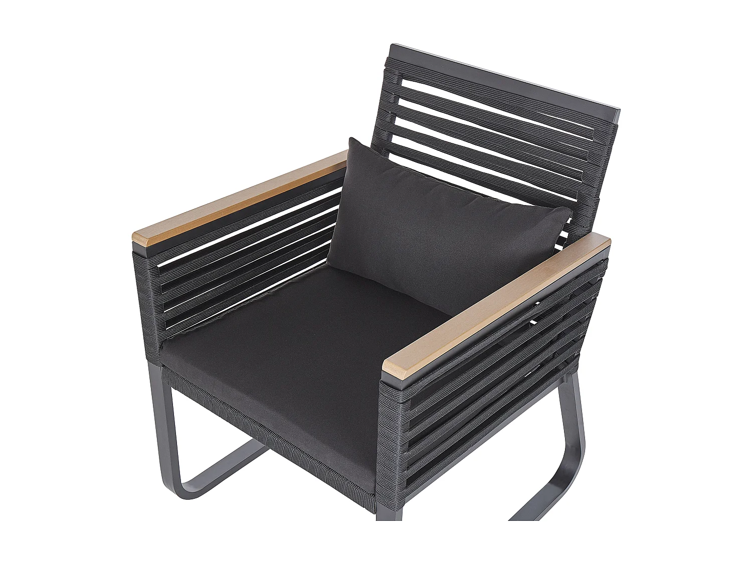 Komfortables 2er Set Gartenstühle Aluminium / Flachseil schwarz - Inklusive Polsterkissen - Stilvoll und Wetterbeständig - CANETTO