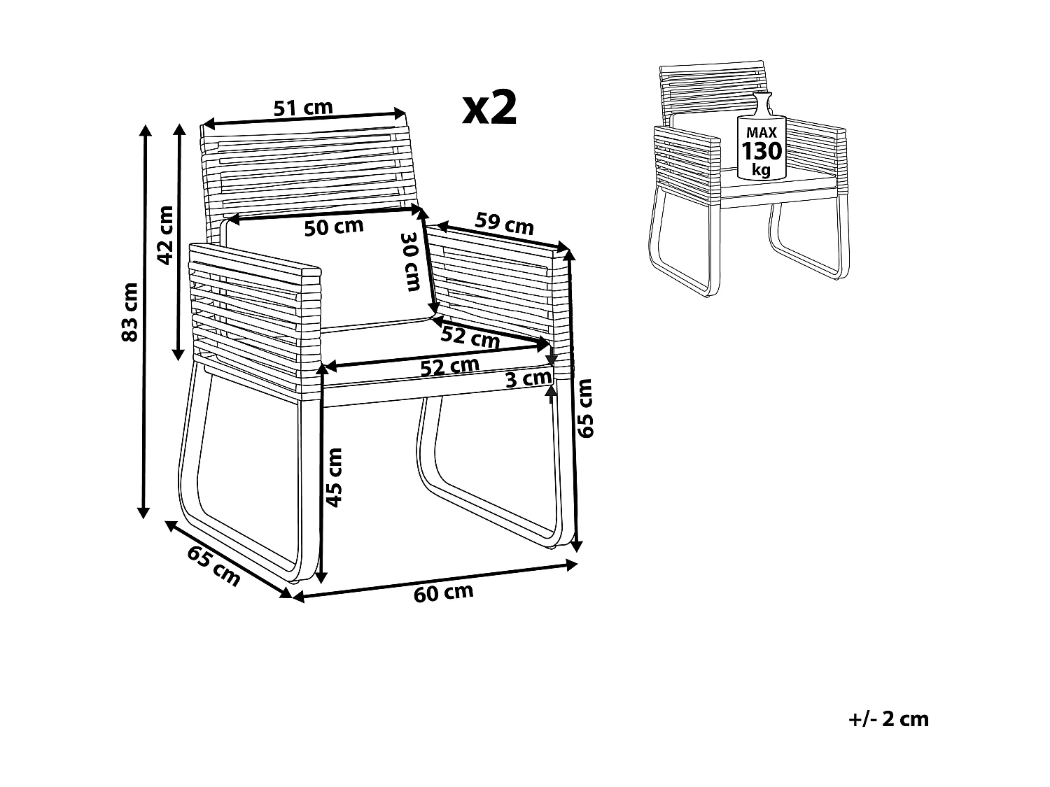 Lot de 2 chaises de jardin avec coussins CANETTO Métal Noir