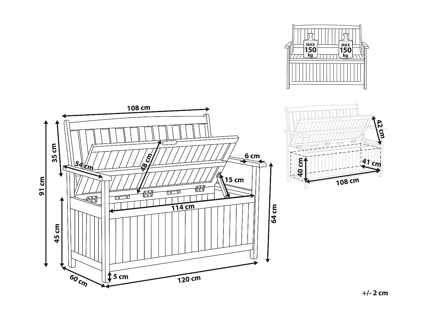 Praktische Gartenbank hellbraunes Akazienholz Stauraum 120 cm Sovana