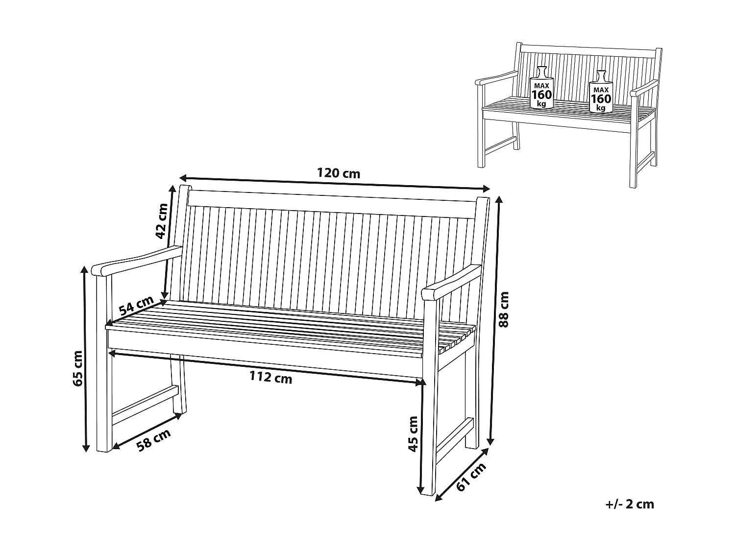 Panchina da giardino VIVARA 120 cm Legno di acacia certificato Marrone chiaro