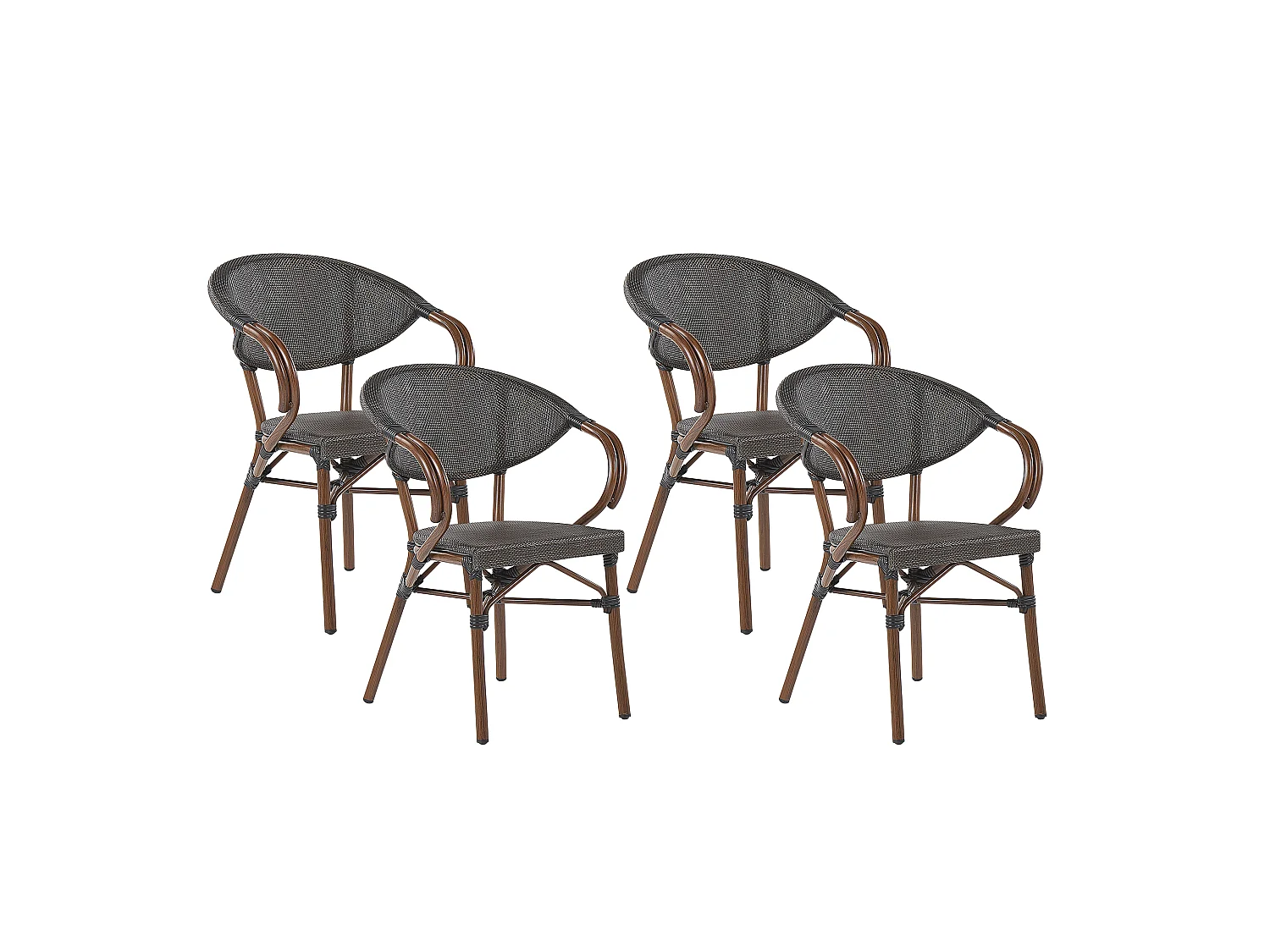 Moderne Gartenstühle 4er Set grau / dunkler Holzfarbton Aluminiumgestell Caspri