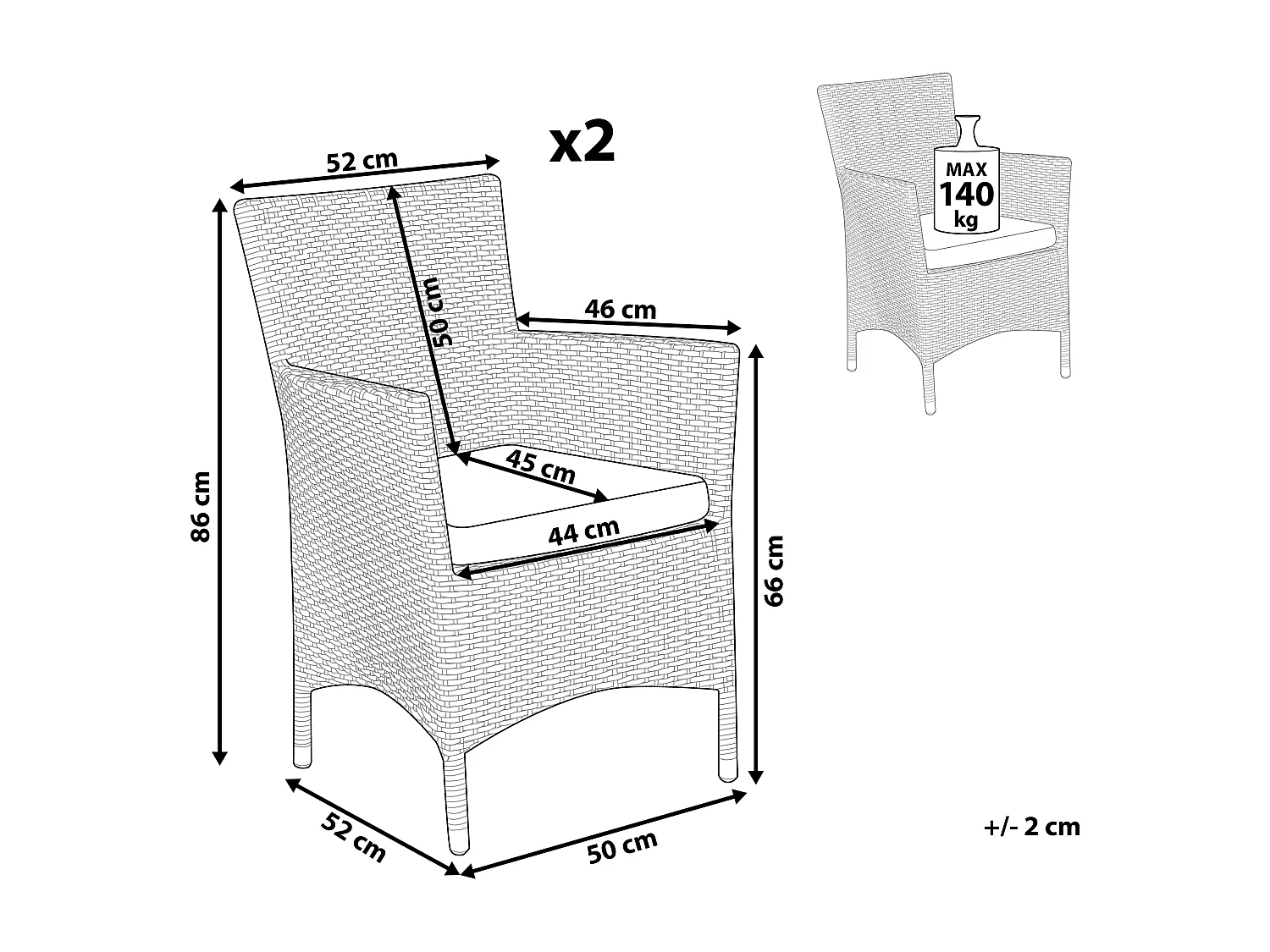 Set van 2 stoelen met zitkussen ITALY Donkerbruin