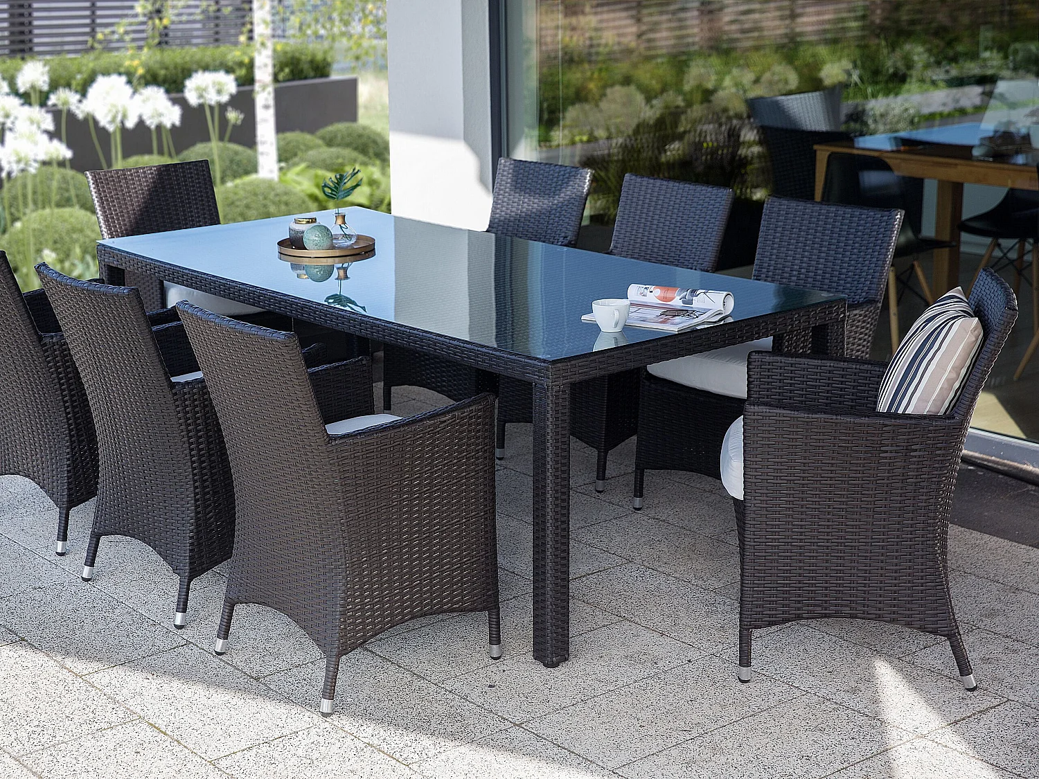 Lot de 2 chaises de jardin avec coussins ITALY Marron foncé