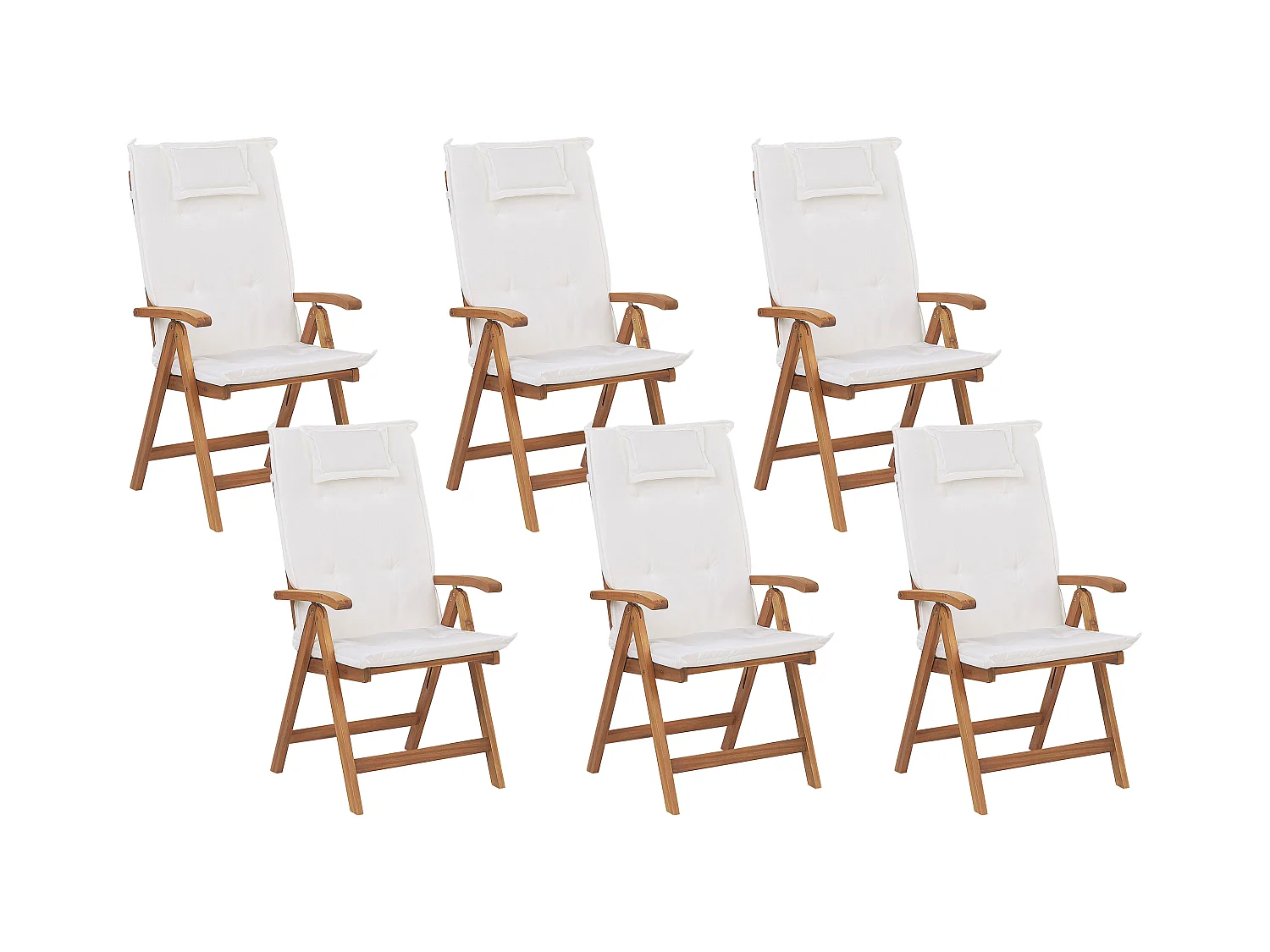 Lot de 6 chaises de jardin avec coussins JAVA Acacia Blanc cassé