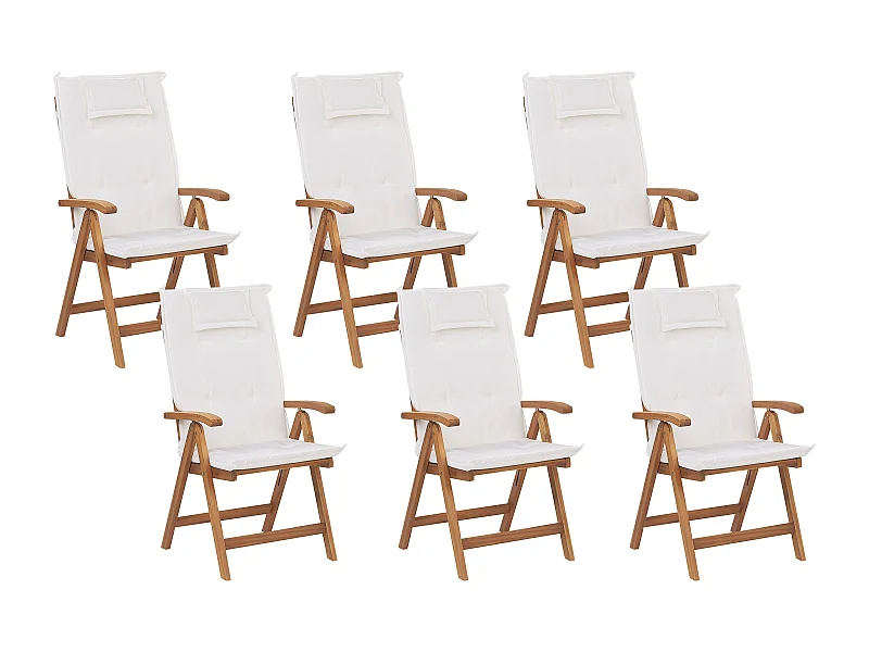 Set di 6 sedie da giardino con cuscini JAVA Legno d'acacia Bianco sporco