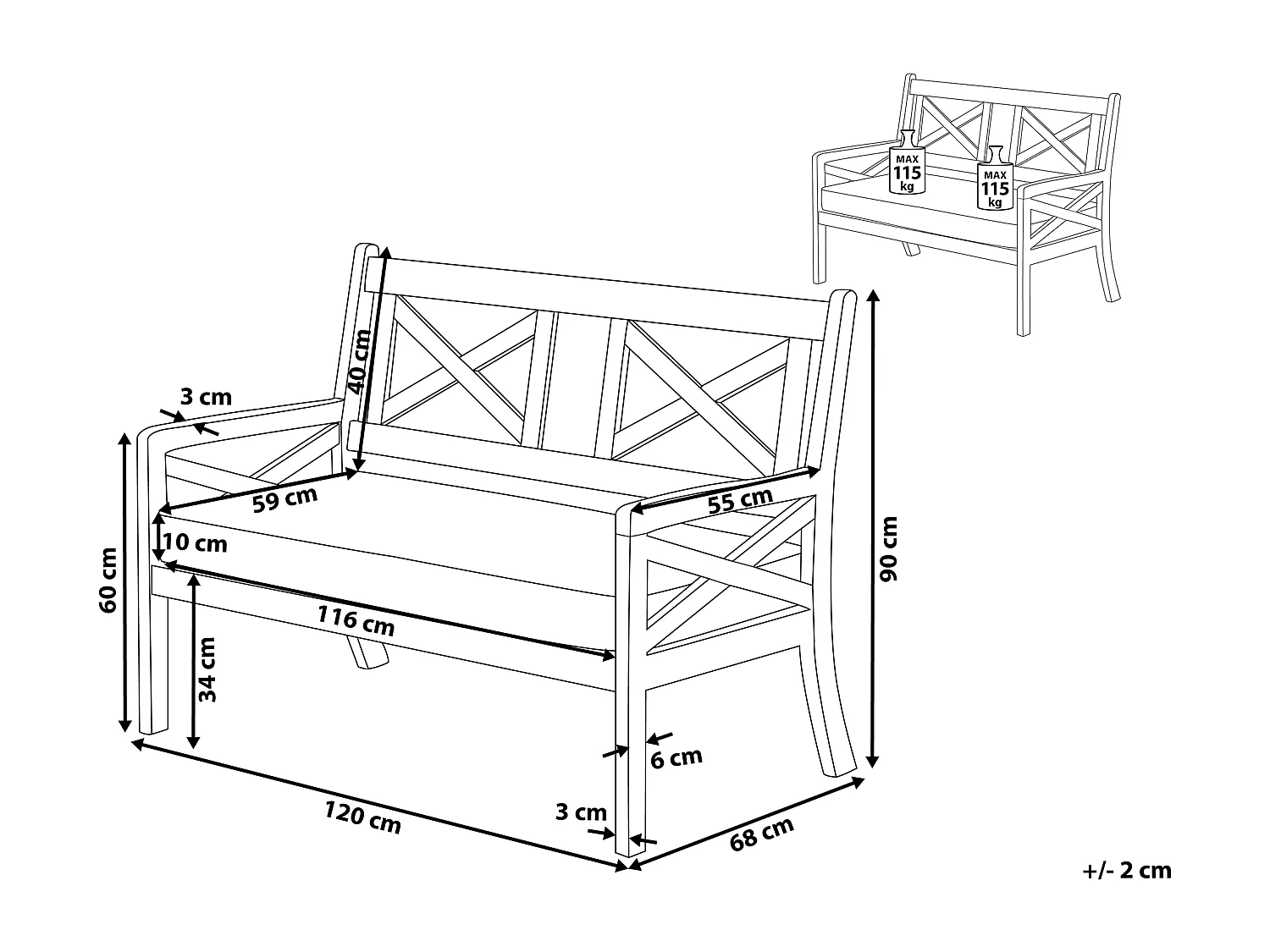Tuinbank met zitkussen BALTIC 121 cm Acaciahout Wit