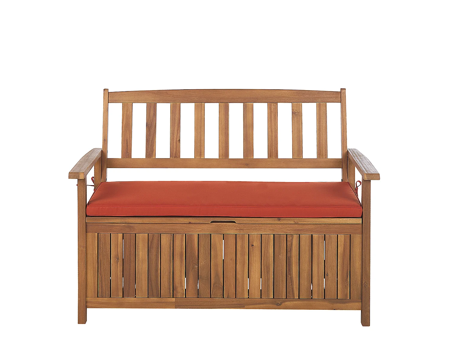 Gartenbank Akazienholz 2-Sitzer mit Stauraum Auflage terracotta rot 120cm Sovana