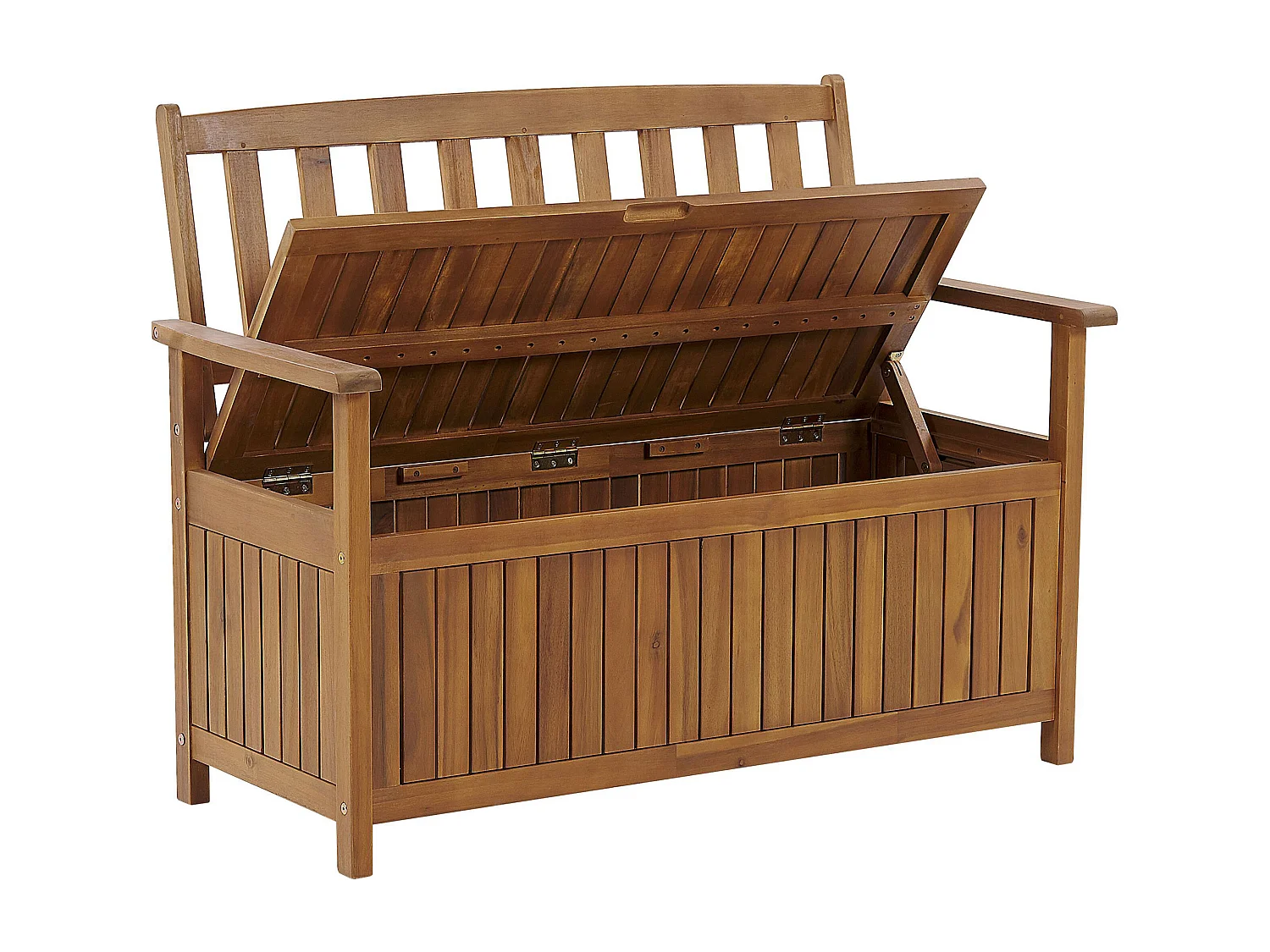 Gartenbank Akazienholz 2-Sitzer mit Stauraum Auflage terracotta rot 120cm Sovana