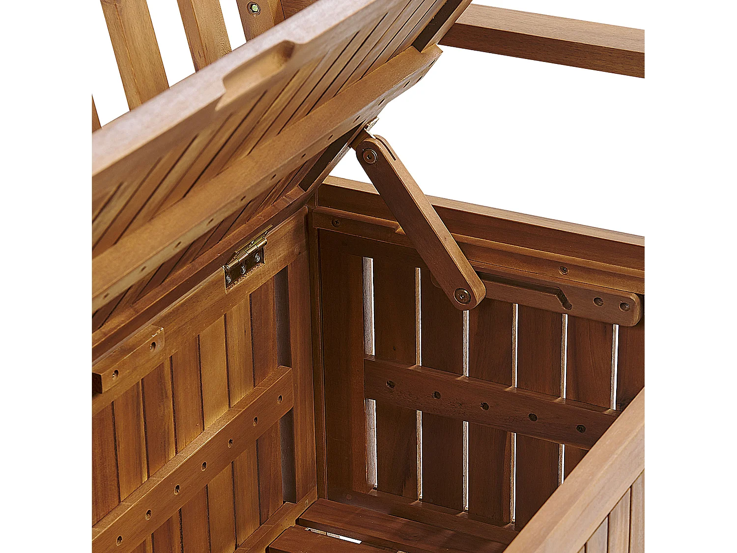 Gartenbank Akazienholz 2-Sitzer mit Stauraum Auflage terracotta rot 120cm Sovana