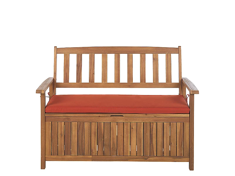 Gartenbank Akazienholz 2-Sitzer mit Stauraum Auflage terracotta rot 120cm Sovana