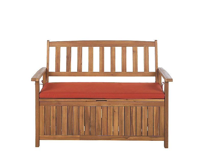 Banc avec coussin d'assise SOVANA 120 cm avec rangement Acacia Rouge