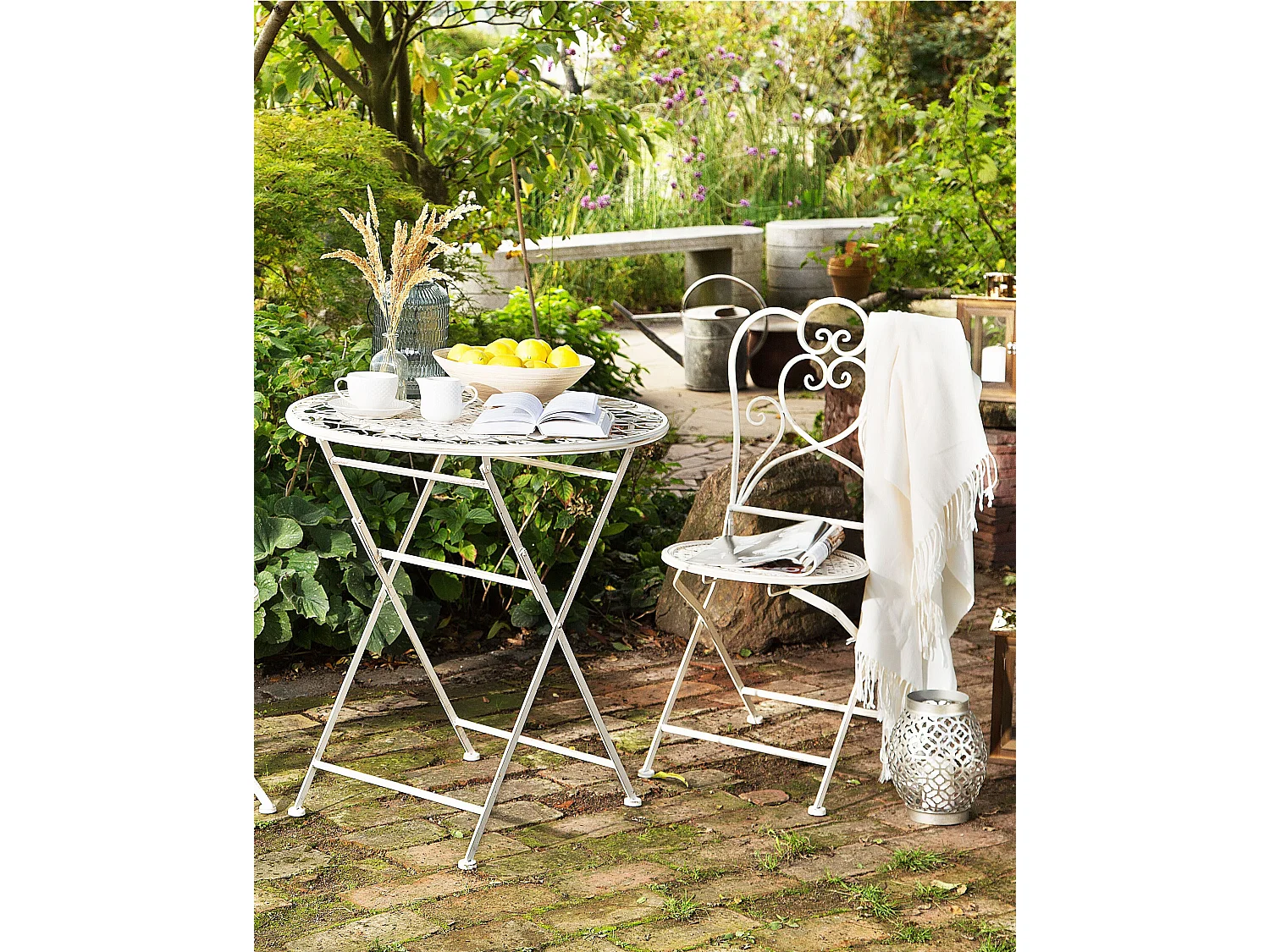 Lot de 2 chaises de jardin TRIESTE Pliant Métal Beige clair