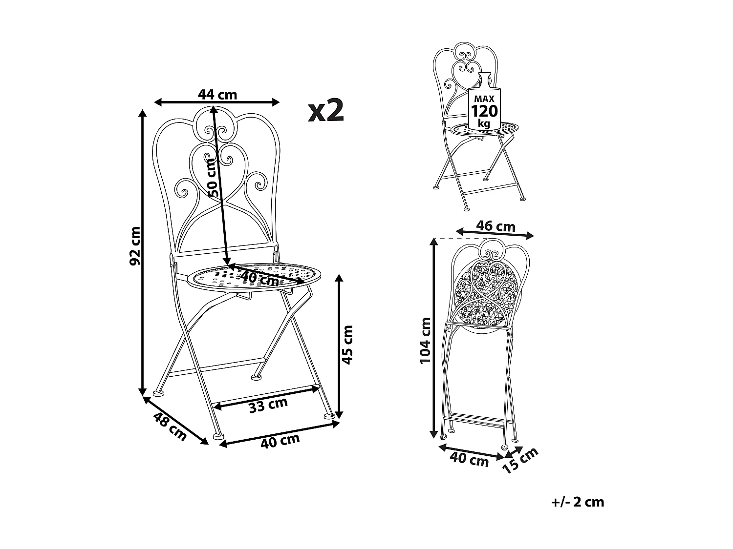 Zestaw 2 krzeseł ogrodowych TRIESTE Składane Metal Jasnobeżowy
