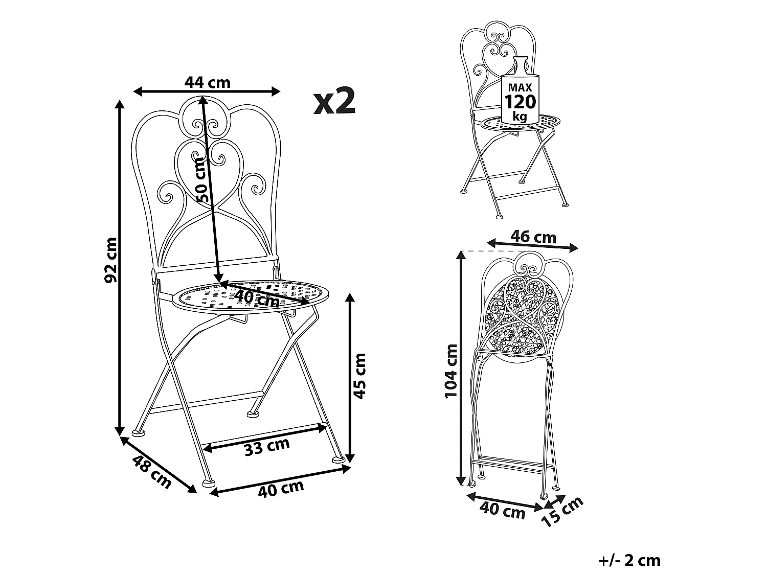 Set van 2 tuinstoelen TRIESTE Inklapbaar Metaal Lichtbeige