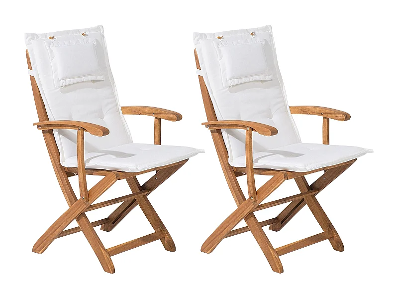 Lot de 2 chaises de jardin avec coussins MAUI Acacia Blanc cassé
