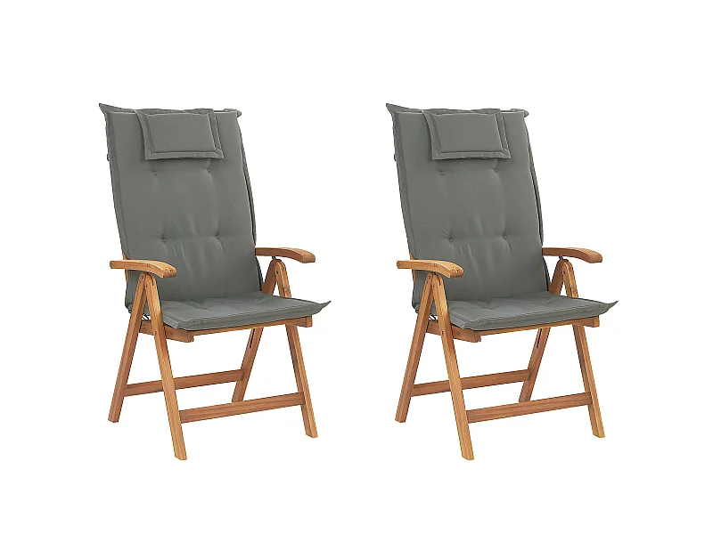 Gartenstuhl 2er Set hellbraun Akazienholz mit Auflagen in Graphitgrau Toscana