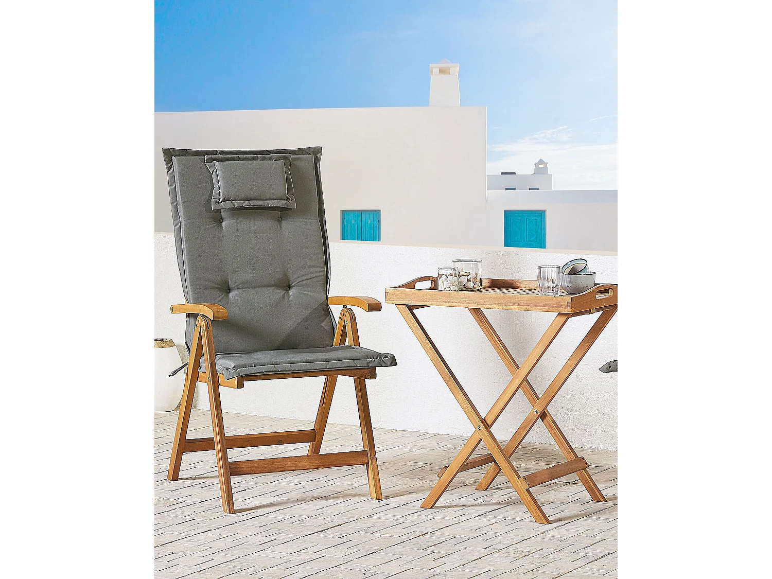 Set di 2 sedie da giardino con cuscini JAVA Legno d'acacia Grigio grafite