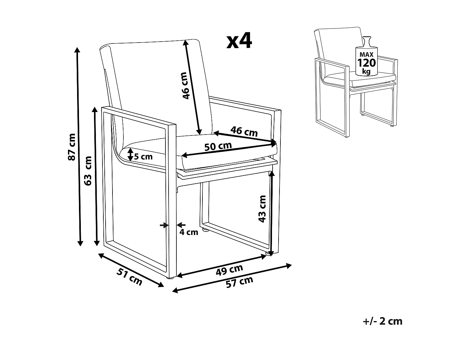 Lot de 4 chaises de jardin avec coussins PANCOLE Tissu Gris