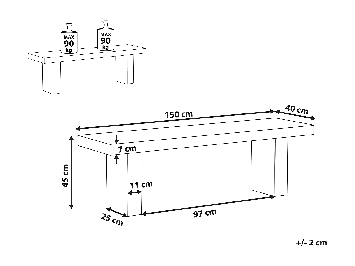 Ławka ogrodowa TARANTO 150 cm Beton Szary