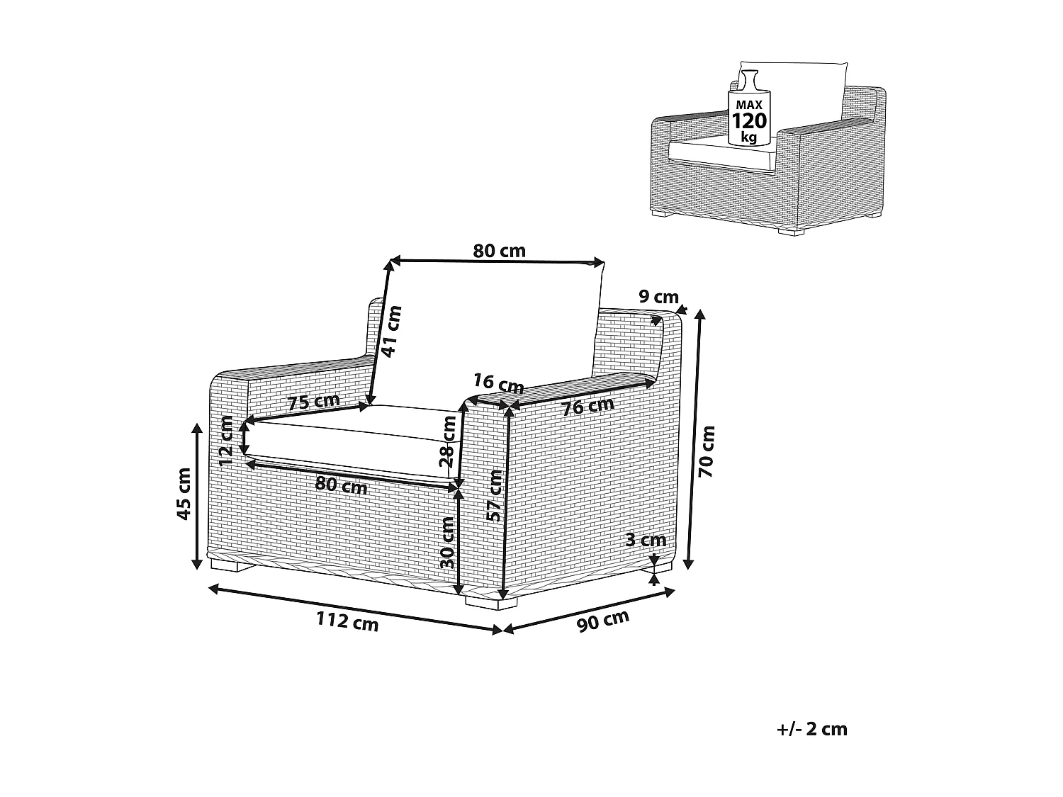 Praktischer Gartensessel aus Rattan in Hellbraun Auflagen in Cremeweiß Ardea