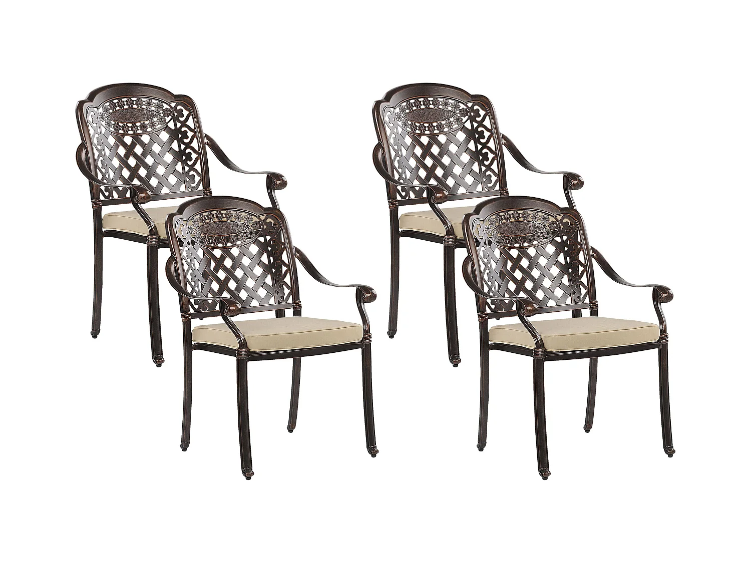 Lot de 4 chaises de jardin avec coussins MANFRIA Métal Marron foncé